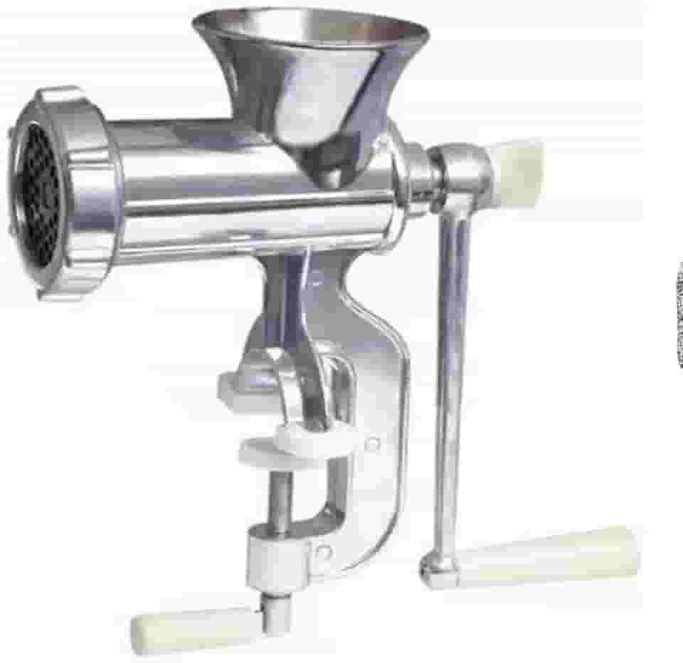 Moedor de Carne em Alumínio Fundido, Manual com Morsa, Tamanho 12, Prateado, 23 x 9,5 x 16 cm, Desmontável para Fácil Limpeza