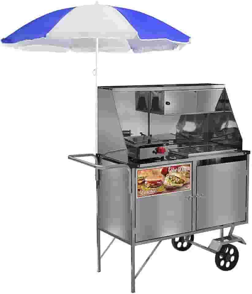 Carrinho Hot Dog Cachorro Quente E Lanches Luxo Em Inox, Rodas Maciças, Chapa E Guarda Sol Com 4 Molheiras - L09m/gs