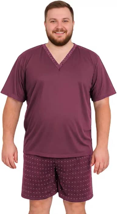 Pijama Masculino Adulto Moderno Manga Curta Gola V Quentinho Macio Confortável