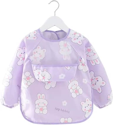 Babador Manga Longa Impermeável com Cata-Migalhas - Coelhinho Branco