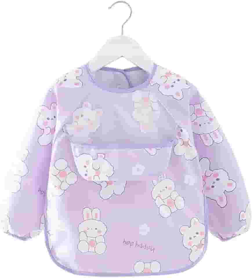 Babador Manga Longa Impermeável com Cata-Migalhas - Coelhinho Branco