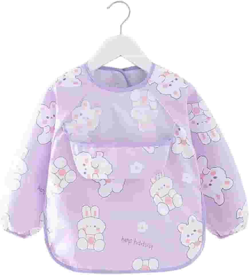 Babador Manga Longa Impermeável com Cata-Migalhas - Coelhinho Branco