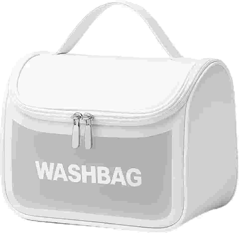 Necessaire Feminina Transparente Viagem Bolsa Ideal para Cosméticos Maquiagem Higiene Pessoal Fechamento com Zíper Fácil Acesso Design Moderno Funcional Impermeável (Branco)