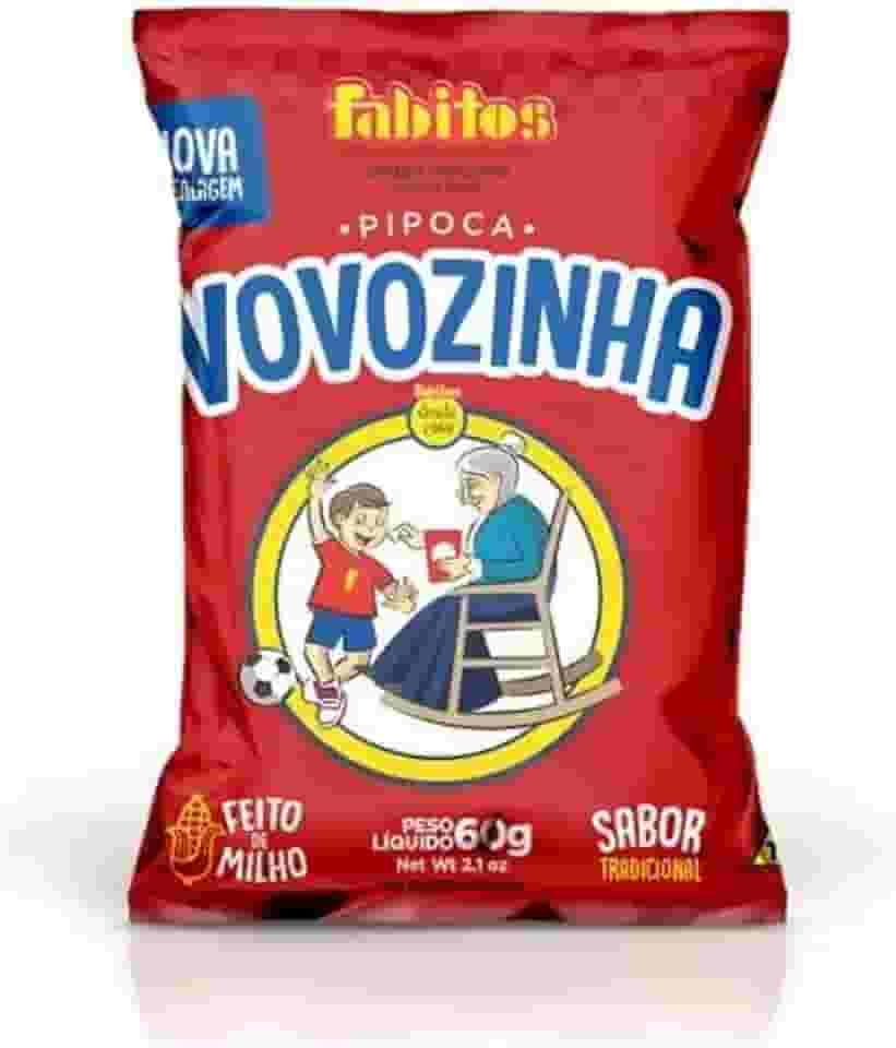Vovozinha Pipoca Doce Tradicional, Sabor Original, Salgadinho de Milho, Vermelho, 10x60g