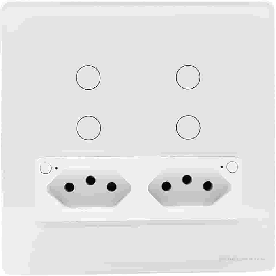 Interruptor Inteligente Branco Wi-Fi 4 Teclas com Tomada Compatível NovaDigital Alexa e Google Home
