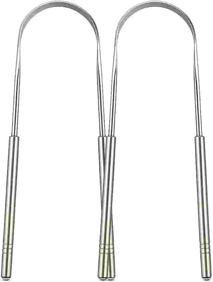 Kit 2 Raspadores de Língua Aço Inoxidável Elimina o Mau Hálito Toxinas e Resíduos Fácil de limpar Antibacteriano Higiênico Raspador De Lingua