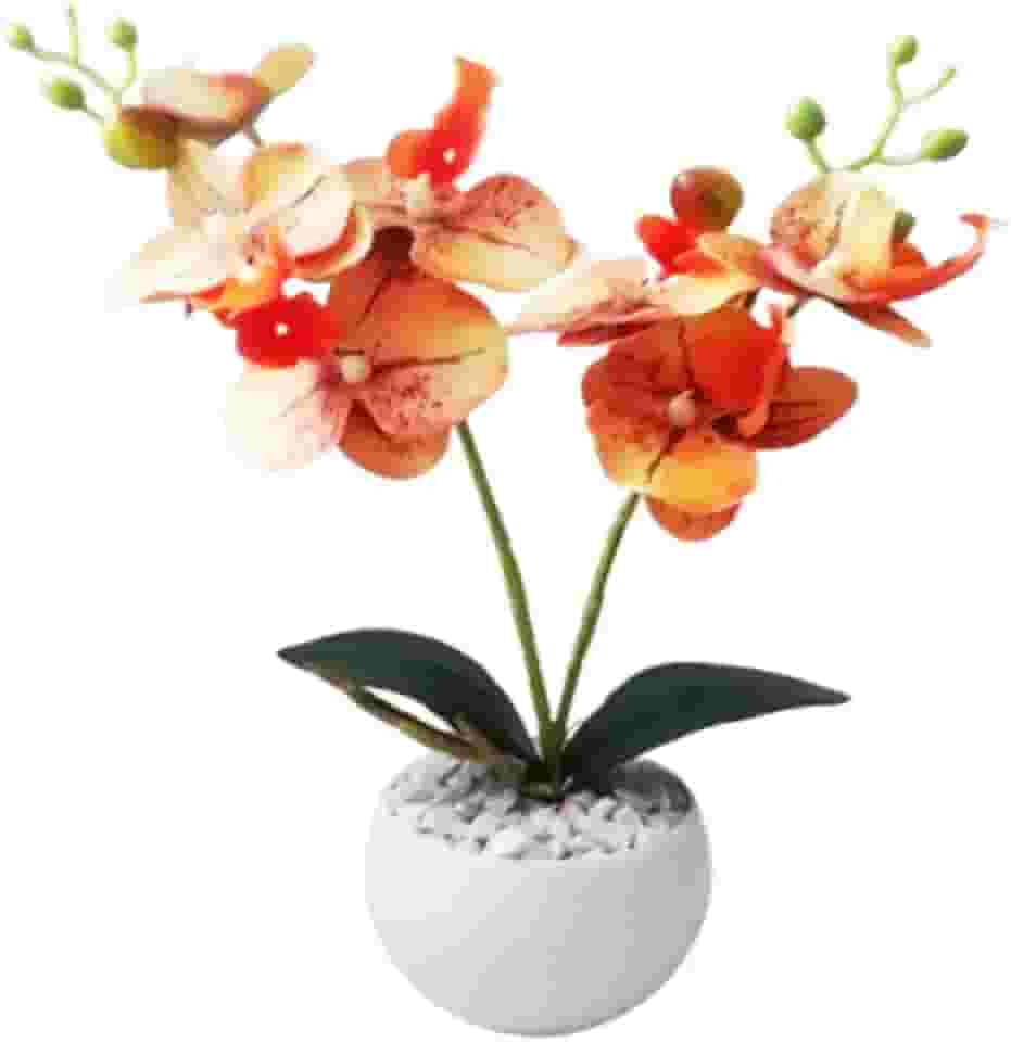 Arranjo Orquidea 3D Efeito Realista Com Vaso Pedrinhas Naturais Completo Montado