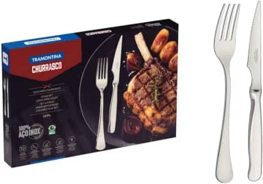 Jogo para Churrasco Tramontina Zurique em Aço Inox Facas Fio Serrilhado Acabamento Alto Brilho 12 Peças