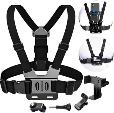 Suporte de Peitoral Para Celular E Câmera Esportiva Gopro Ajustável 360°, Colete Para Vídeo e Filmagem Esportiva Moto Bike Corrida, Camera Ação Confortável, Mãos Livres - Premium