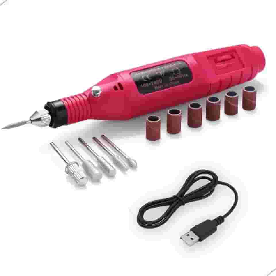 Lixa de Unha Elétrica Profissional Manicure e Pedicure Bivolt 110/220V Velocidade Ajustável Portátil Leve Kit 5 Brocas + Ponta Lixa Polir Modelar Remover Cutículas Uso Doméstico e Salão