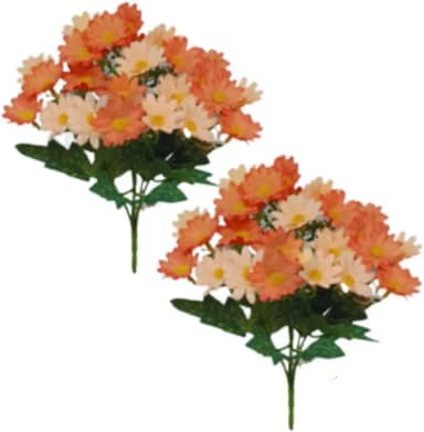 2 Buquês de Margaridas Artificiais com Folhagem, Flores Delicadas para Decoração de Casamento, Festa, Casa, Eventos, Cores (LARANJA)