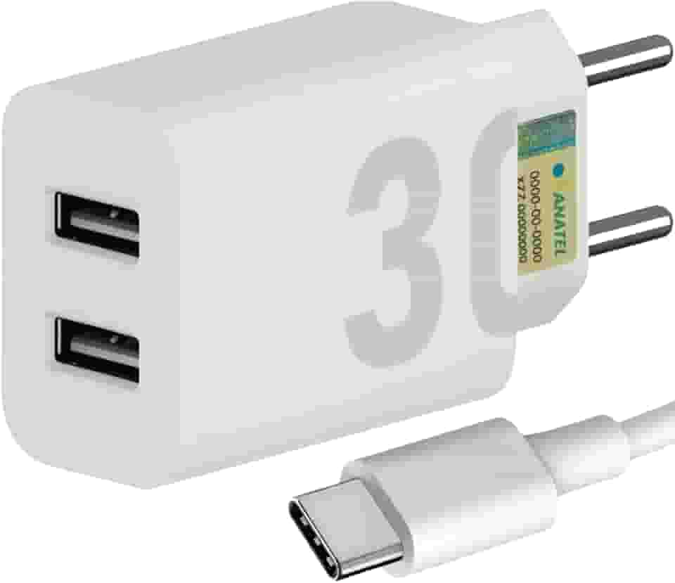 Carregador Turbo 30W Ultra Rápido Tipo C e 2 USB Com Carregamento Rápido + Cabo Tipo C Compatível Com Todos Aparelhos USB-C Acabamento Premium