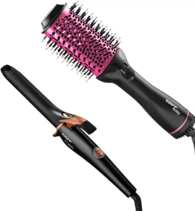 TAIFF Kit Profissional com Modelador de Cachos Curves 210°C e Escova Secadora Easy, Preto e Rosa