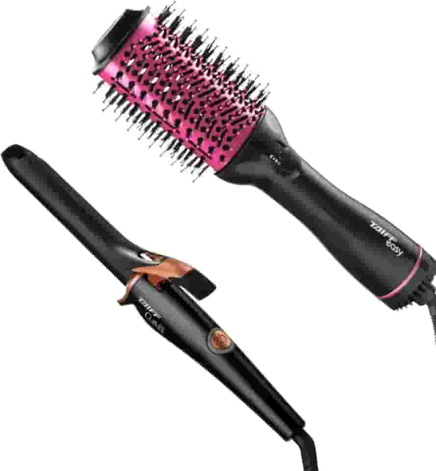 TAIFF Kit Profissional com Modelador de Cachos Curves 210°C e Escova Secadora Easy, Preto e Rosa