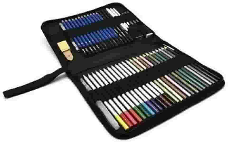 Kit Lápis de Desenho Profissional 51 Peças com Estojo Portátil, Lápis Artísticos, Borrachas e Acessórios para Artistas e Estudantes Linha Super Premium