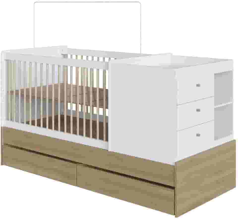 Berço Multifuncional com Cômoda 5 Gavetas Marrom Branco