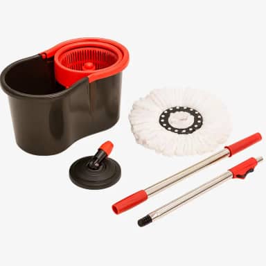 Mop Giratório Inox Tamanho Único Vermelho/Cinza Balde Centrifuga Limpeza Pesada Esfregão Cabo Estensível Com Rodinhas