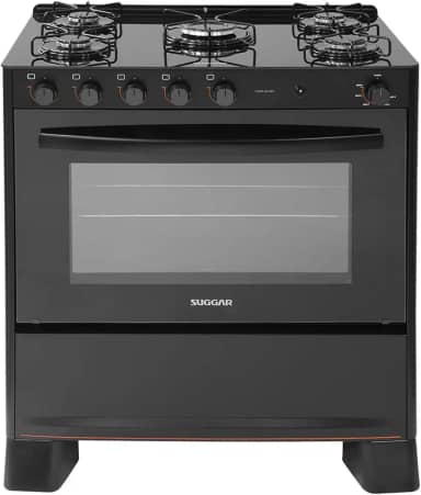 SUGGAR FOGÃO COOK GLASS PRETO MESA DE VIDRO 5 BOCAS MEGA CHAMA TREMPE 6 APOIOS ACENDIMENTO AUTOMÁTICO FGVCG510PT