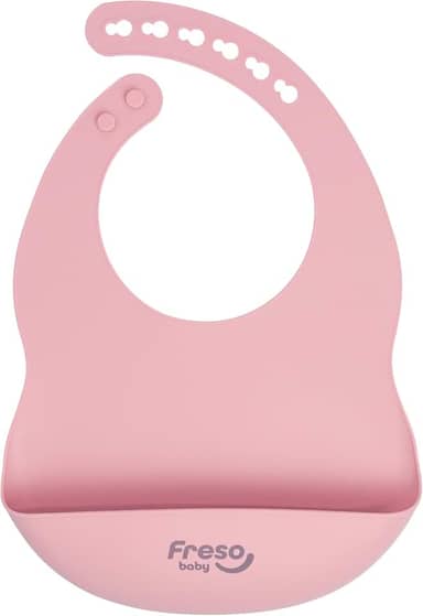 Freso Baby Babador Silicone Alimentação Bebê Introdução Alimentar Blw Impermeável Fecho Ajustável Com Bolso Pega Migalhas Livre De Bpa Cor Rosa