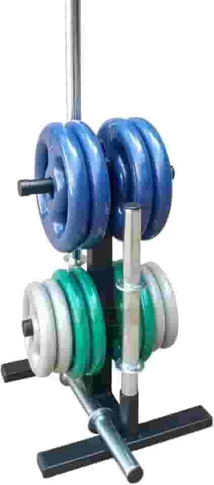 Kit Anilhas Emborrachadas 40kg + 2 Barras 40cm + Barra 150 + Suporte