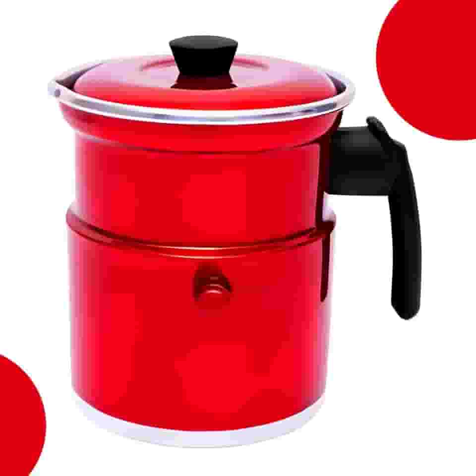 Leiteira Térmica Fervedor Com Apito 1,5 Litros Em Alumínio Com Tampa Esmaltada Ferve Leite Chás Aguá Café (Vermelho)