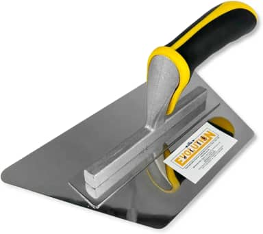 Evolution Desempenadeira Trapezoidal 24x13cm Flexível Lisa Sem Rebites C/Cabo Emborrachado Lâmina de Aço Inoxidável Para Efeito Decorativos Preto e Amarelo Cód - 1702