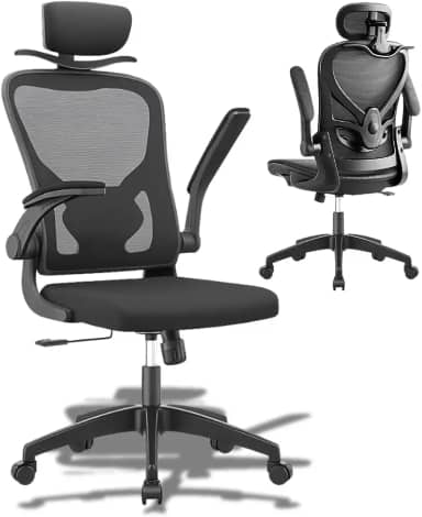 Cadeira de Escritório Home Office Ergonômica Premium, Apoio Lombar, Base Reforçada, Reclinável, Cabide, Altura Regulável e Braços Dobráveis
