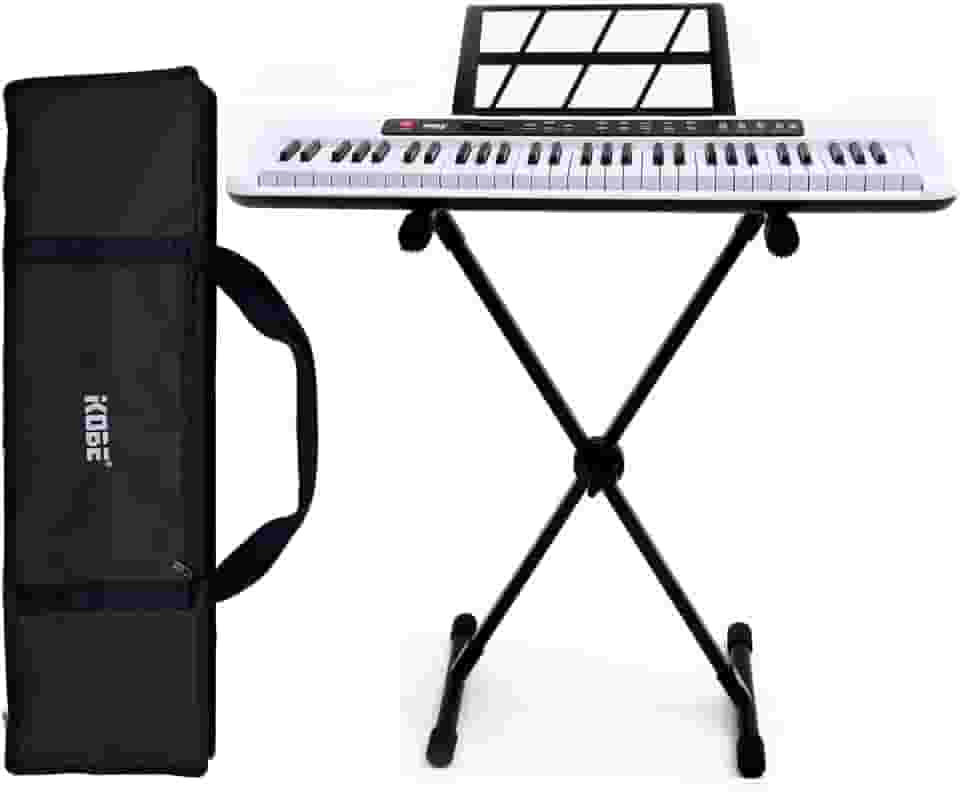 Kit Teclado Arranjador Kobe KB-150 WH Branco 5/8 61 Teclas Com Suporte e Capa Preta