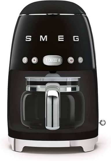 Smeg Máquina de café por gotejamento DCF02BLUK, modo de início automático, filtro reutilizável, visor digital, sistema anti-gotejamento, opção de intensidade de aroma, tanque de 1,4 litros, preto