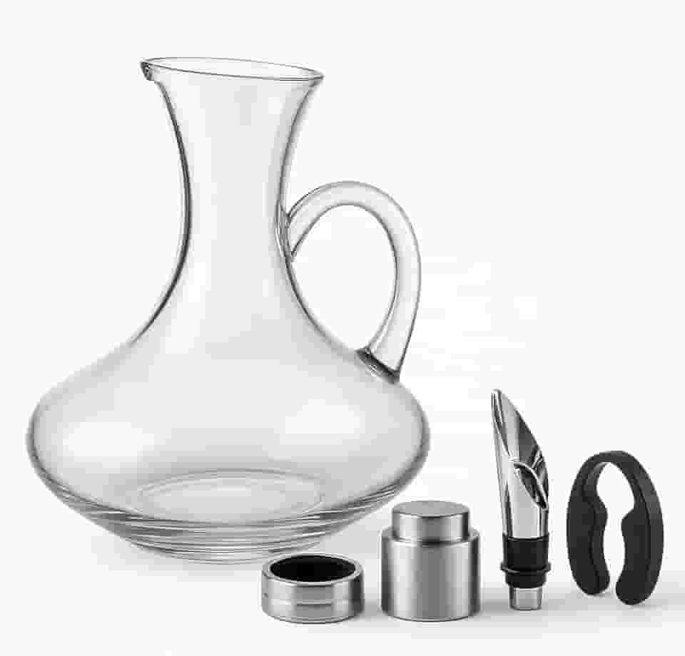 Kit de Vinho Premium com Decanter de Vidro 1500ml e Acessórios – Bico Dosador, Tampa Hermética, Anel Anti-Gotas e Cortador de Lacre – Presente Elegante