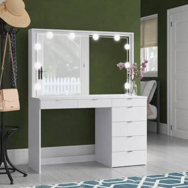 Penteadeira Ditália 7 Gavetas Branco c/Kit Luz Camarim