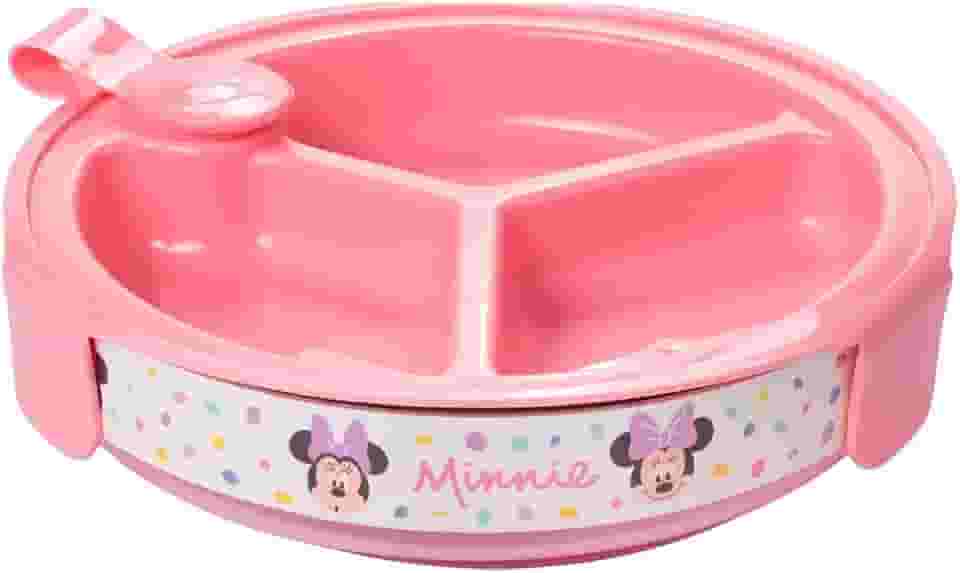 Plasútil, Prato Térmico Infantil Minnie com 3 Divisórias e Ventosa Livre de BPA