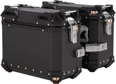 Kit 2 Baús Laterais Moto 38L Alumínio Chapa Lisa com Suporte Universal Impermeável, Reforçado, com Trava de Segurança e Forro Interno PU Par Alforjes Alumínio Preto ou Prata Adaptável Bauletos (Preto)