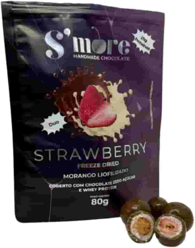 Bombom Proteico de Morango Liofilizado, 25g de Proteína, Sem Açúcar, 30g