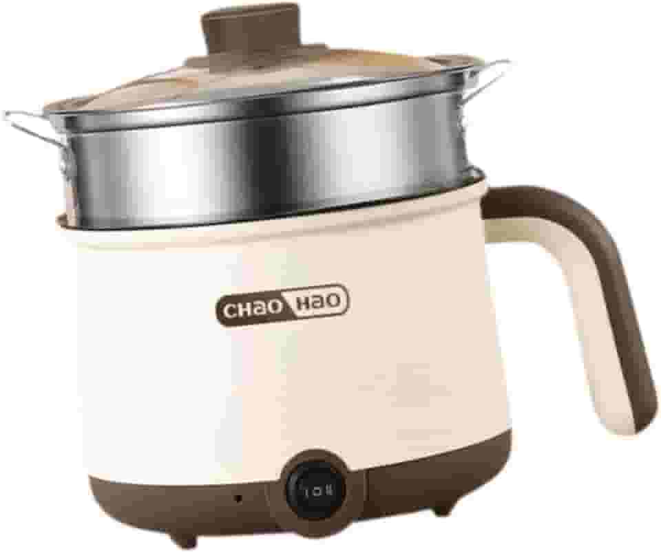 Panela elétrica quente, panela preguiçosa, mini de ramen, multiuso para sopa, macarrão de arroz, quente, com Vaporizador de aço