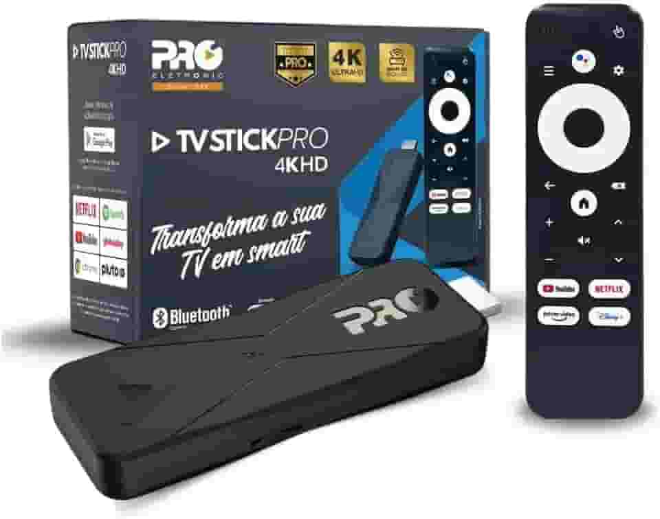 TV StickPro 4K Android TV Proeletronic com 2GB RAM, 16GB, Wi-Fi 5GHz, Bluetooth, Controle Remoto com Comando de Voz