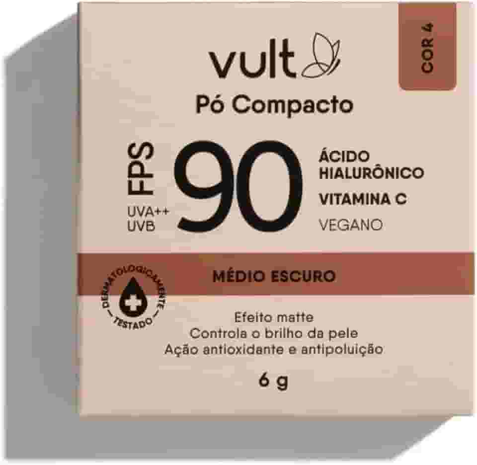 PO COMPACTO FPS90 EFEITO MATTE COR04 MEDIO ESCURO COM PROTEÇÃO UVA/UVB ACIDO HIALURONICO VITAMINA C