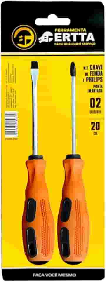Kit De Chaves Fenda e Philips C/Cabo Emborrachado e Ponta Imantada Ferramenta Certta Jogo 2 Pçs