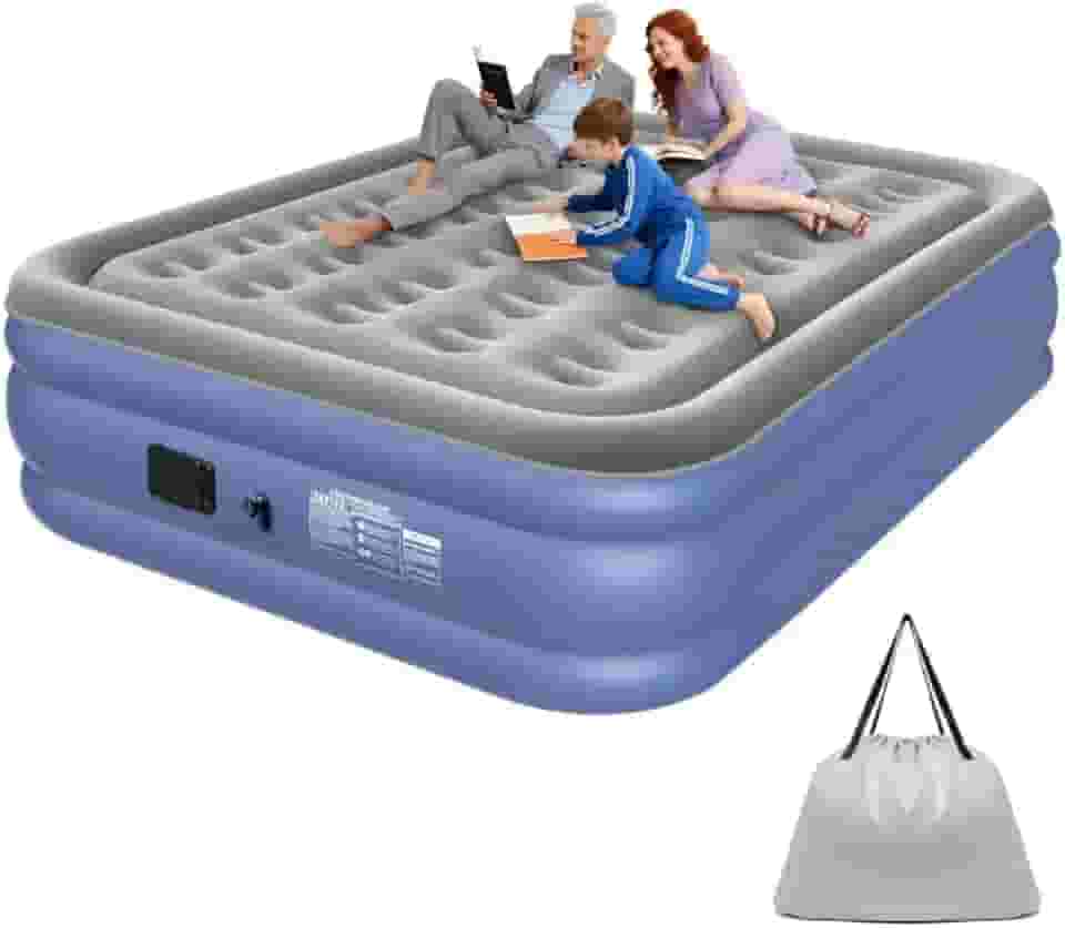 Colchão Inflável Queen 203x152cm com Bomba Elétrica Integrada, Superfície Aveludada e Estrutura Reforçada para Conforto em Viagens, Hospedagens e Uso Diário Colpaq®