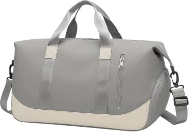 Bolsa Mala de Viagem Grande 47cm – Alça Transversal Removível, Compartimento para Tênis e Roupas Molhadas, 5 Bolsos com Zíper, Acoplável à Mala de Rodinha (Cinza)