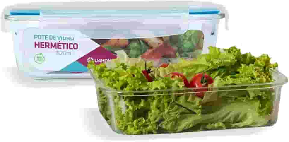 KIT 2 Potes de Vidro Retangular com Tampa Hermética 1520ml Cor:Azul (QH)