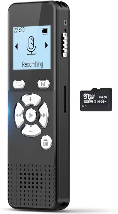 AKALULI Gravador Digital Ativado Por Voz Com Reprodução - Dispositivo De Gravação Áudio 72 Gb, 5300 Horas Duração, Fita Som, Dispositivos Audição Para Palestras, Microfone Usb, Senha