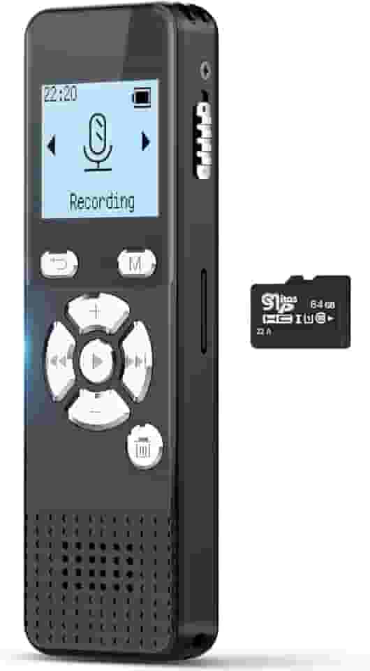 AKALULI Gravador Digital Ativado Por Voz Com Reprodução - Dispositivo De Gravação Áudio 72 Gb, 5300 Horas Duração, Fita Som, Dispositivos Audição Para Palestras, Microfone Usb, Senha