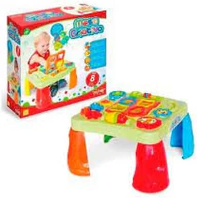 Mesa Didática Infantil Multifuncional, Verde e Laranja, com Sons e Engrenagens, 32x32x21cm, para Crianças a Partir de 1 Ano
