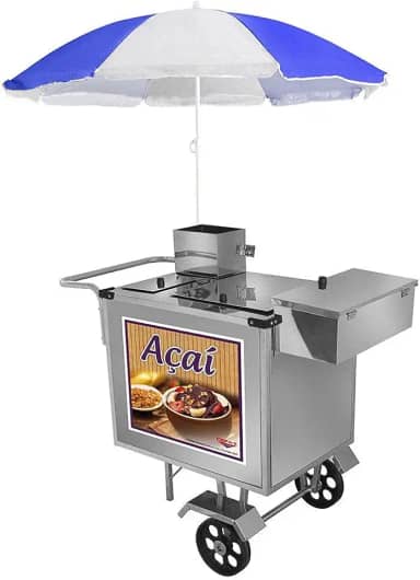 Carrinho de Açai Cefaz Luxo em Inox com Rodas Maciças Guarda Sol L15m/gs