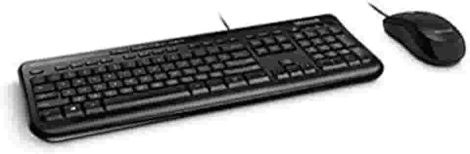 Microsoft Combo de teclado inglês com fio 600 resistente a derramamentos e mouse óptico USB - caixa marrom