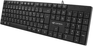 Teclado C3Tech USB Multimidia KB-M11BK PRETO, Teclas baixas slim, Layout padrão português brasileiro ABNT2, Sistema anti-respingo