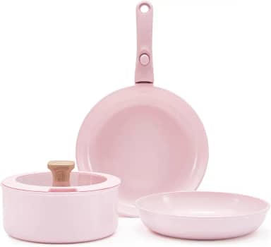 HAUSFRAU Conjunto De Panelas E Frigideiras Rosa Com Alça Removível Antiaderente, Cerâmica Removível, Para Cozinha, Forno, Lava-Louças, Sem Pfas Ptfe