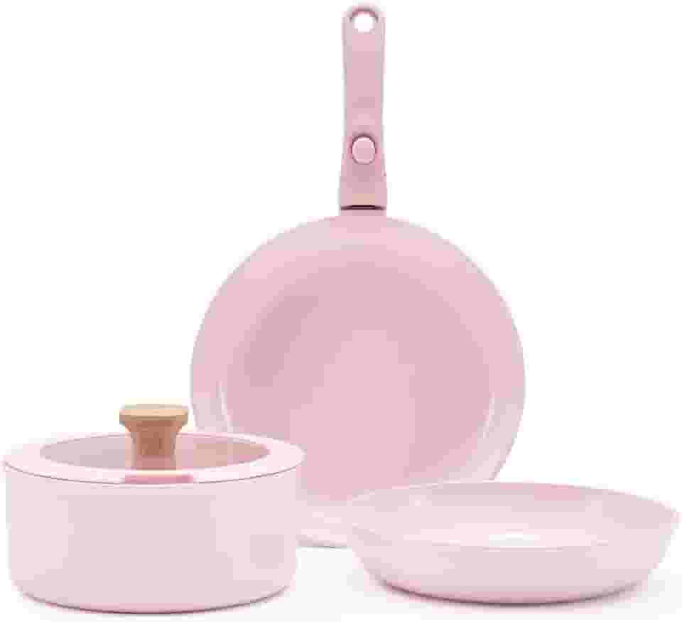 HAUSFRAU Conjunto De Panelas E Frigideiras Rosa Com Alça Removível Antiaderente, Cerâmica Removível, Para Cozinha, Forno, Lava-Louças, Sem Pfas Ptfe