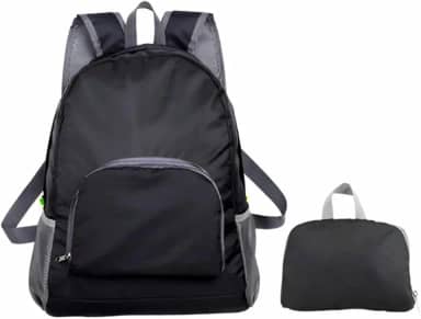 Mochila Dobrável Impermeável Nylon Esportiva Escolar 25L Resistente à Água (Preto)